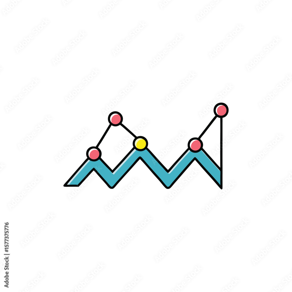 Poster vector art of a colorful line graph with dots isolated on white background