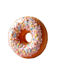 Pink Glazed Donut with Pastel Sprinkles on Transparent Background