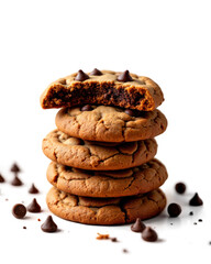 Stack of Chocolate Chip Cookies on White Background