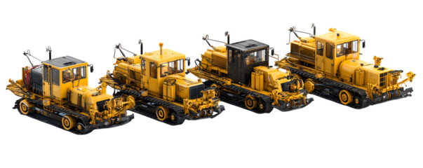 Clean Photo-Realistic Transparent-Background Four underground cable plows commercial stock asset, digital artwork, ideal for advertising and presentations, premium resource