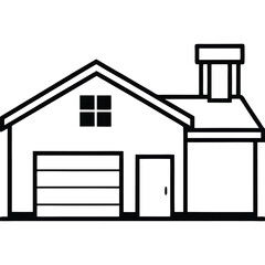 Vector art of a simple house with garage and chimney isolated on white background