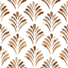 watercolour Art deco floral pattern of geometric shapes in , Brown with its tint, ornament, fabric, wallpaper, Vintage minimalistic background. Autumn Abstract Design 