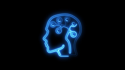 Glowing neon brain with network connections representing artificial intelligence concept