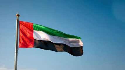 The flag of the United Arab Emirates proudly flies, symbolizing national pride and independence under a bright sky on Independence Day.