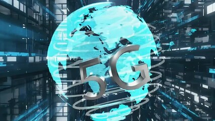 Futuristic 5G technology concept with a glowing globe and digital connections in the background - Powered by Adobe