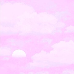 Dreamlike atmosphere with soft pink pastel cloud and a moon.