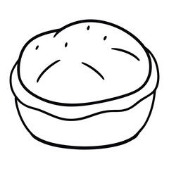Simple line art illustration of a single freshly baked dinner roll with a detailed outline and a clean minimalist aesthetic