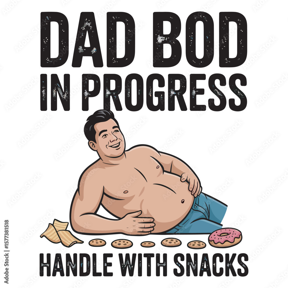 Fototapete humorous text design featuring snacks and dad bod concept in retro style