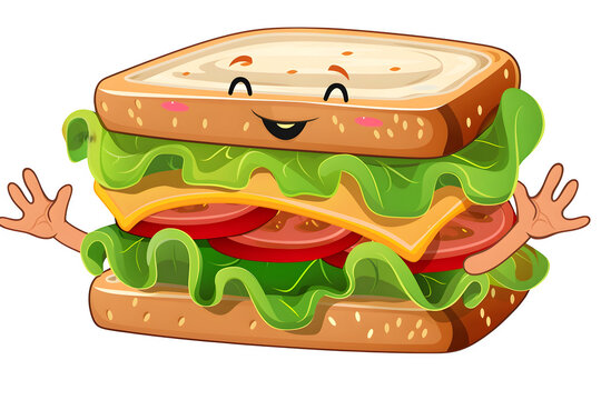 Happy Sandwich Character, isolated on transparent background