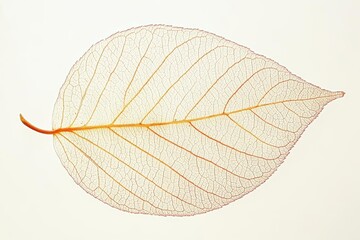 Fototapeta premium Intricate Leaf Skeleton: Delicate Beauty of Nature's Design, Veins, Texture, Pattern, Close-Up, Macro, White Background, Orange, Translucent, Detail