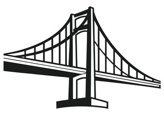 Obraz premium Black and White Bridge Silhouette Icon for Transportation, Urban, and Structural Designs