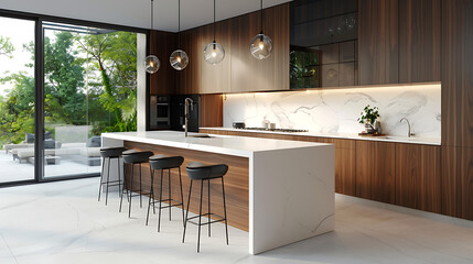 Home interior with sleek kitchen