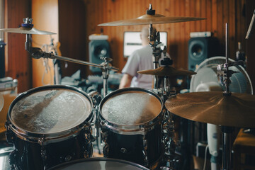 A drum set in the room