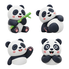 Obraz premium Cartoon Pandas in Sitting and Sleeping Poses
