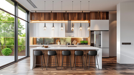 Home interior with modern kitchen