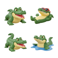 Fototapeta premium Cartoon Crocodile Characters in Different Actions