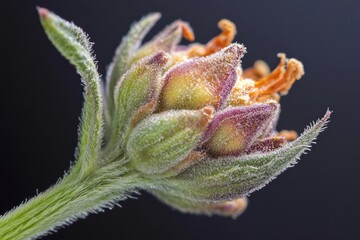 Close-Up of Dew-Kissed Flower Bud: A Study in Botanical Detail, Bloom, Budding, Growth, Macro, Nature, Petal, Plant, Dew, Close-up