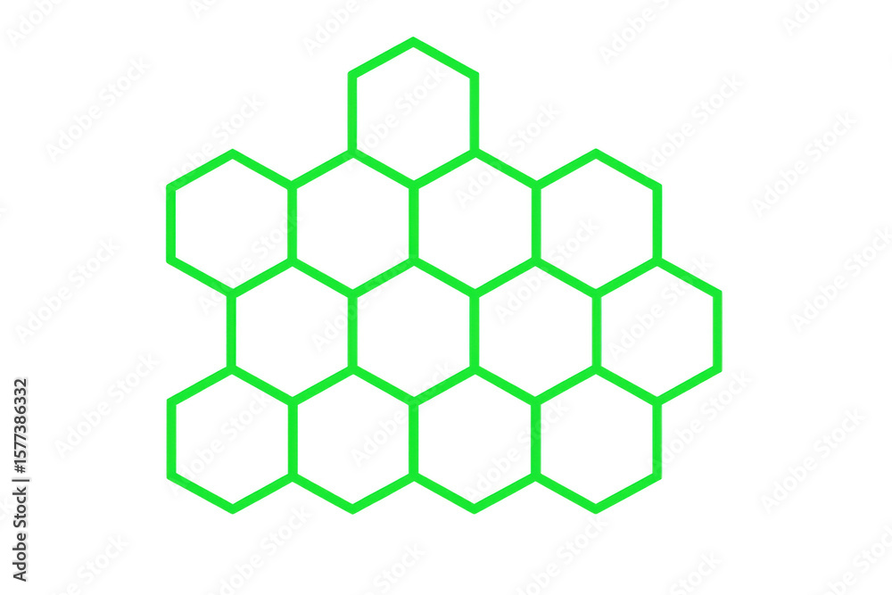 Poster translucent honeycomb grid featuring green hexagonal cells creating geometric pattern against clear 