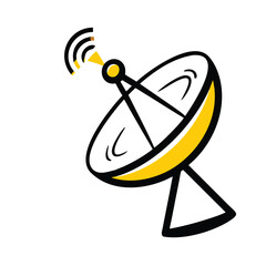 A yellow satellite dish antenna isolated on white background