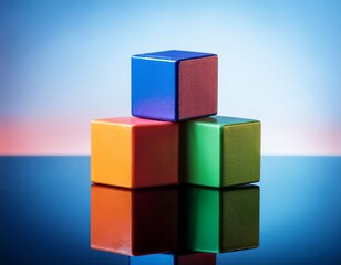 Fototapeta premium colorful cubes stacked on reflective surface