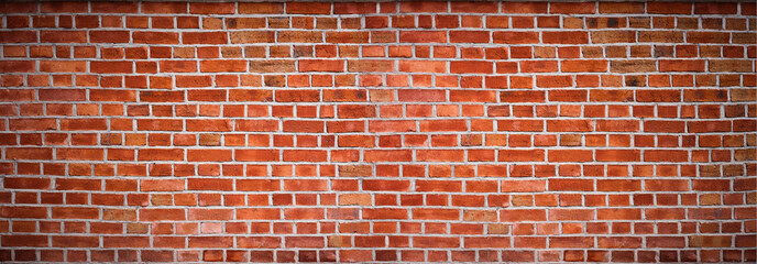 Red brick wall background, wide panorama of masonry