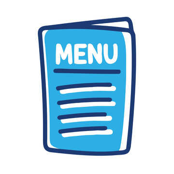 A blue menu for a restaurant isolated on white background