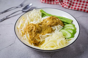 Thai rice noodles in southern Noodles Fish Curry Sauce