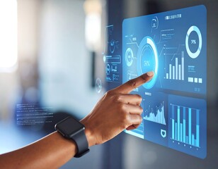 Hand touching digital dashboard