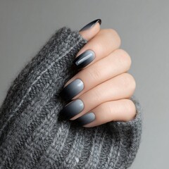 Obraz premium Black Gradient Nails – Elegant Ombre Nail Art on Female Hands