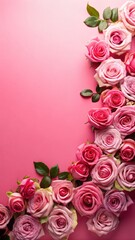 bouquet of pink roses with copy space