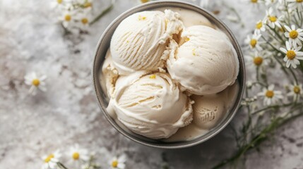 Handcrafted Honey Chamomile Ice Cream with Delicate Flowers