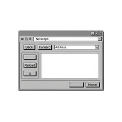 A grayscale computer window, likely a Netscape browser, displaying an empty address bar and content area.