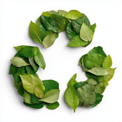 Green recycling symbol made of leaves, isolated on a white background in PNG format with transparent background. Eco-friendly design ideal for sustainability and environmental projects.