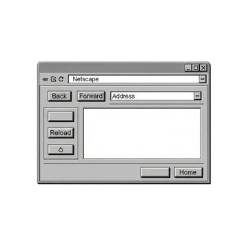 A grayscale computer window, likely a Netscape browser, displaying an empty address bar and content area.