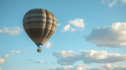 Naklejka premium Hot Air Balloon Floating in Clear Sky with Fluffy Clouds