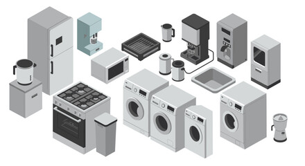 Modern isometric home appliances set for kitchens and laundry rooms
