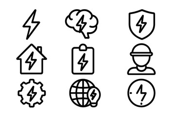 Energy icon set highlighting electricity in modern outline style