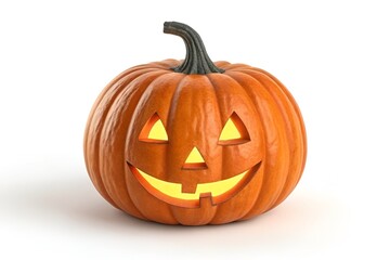 Fototapeta premium Glowing Halloween Jack-o'-Lantern Pumpkin with Triangular Eyes on White Background