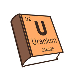 Minimalist vector illustration of a Uranium element designed as a 3D book icon. Uranium book isolated on white background. Educational concept for science, chemistry, and nuclear materials.