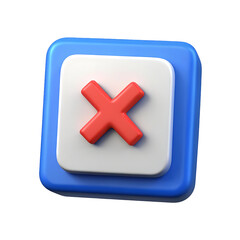 3D Render Red X Cancel Button Icon  User Interface Element