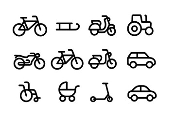 Naklejka premium Minimalistic black transport icons on dark gradient background for modern designs