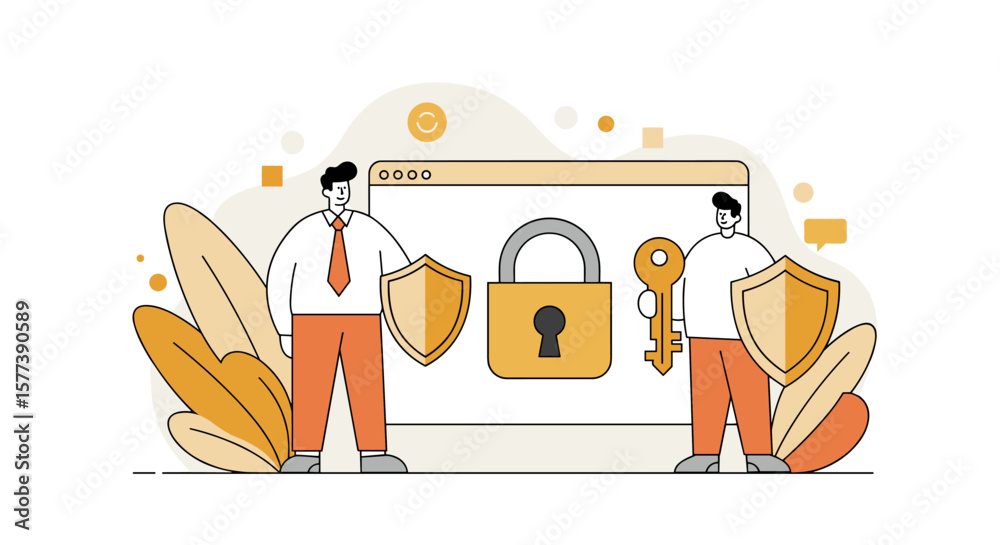 Poster secure web access concept with lock and key elements in modern flat design