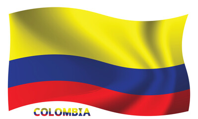 Vector illustration of 3D-style flag of Colombia isolated on light background. Created using gradient meshes, EPS 10 vector design element from world collection