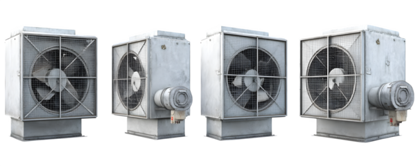 Transparent-Background Realistic Professional mine ventilation fan unit wit digital artwork, commercial stock asset, ideal for presentations and marketing materials, premium resource