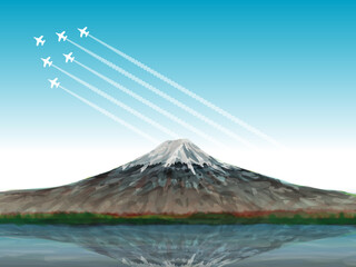 富士山とブルーインパルス_展示飛行_CS3
