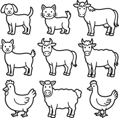 Cute Outline Illustrations of Farm Animals