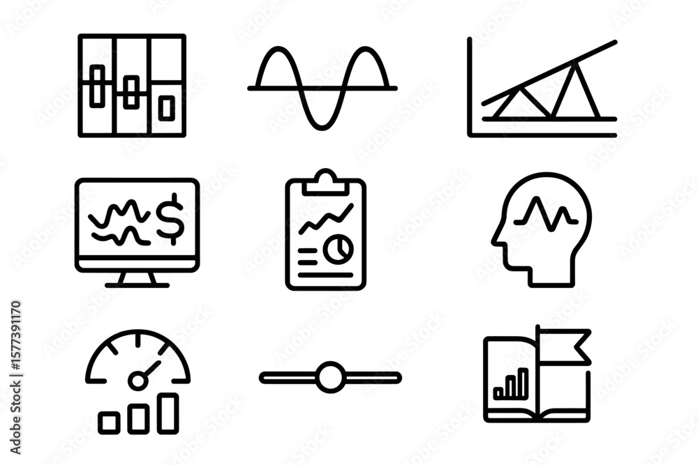 Poster minimalist line icons for data analytics and statistical visualization