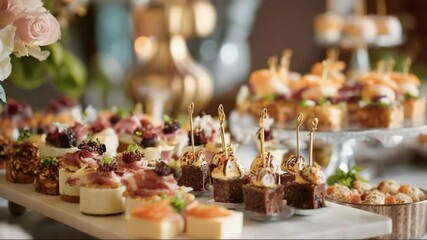 Elegant dessert platter with assorted canapés and pastries  