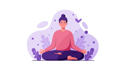 Meditation and mindfulness: serene woman practicing yoga in tranquil minimalist style