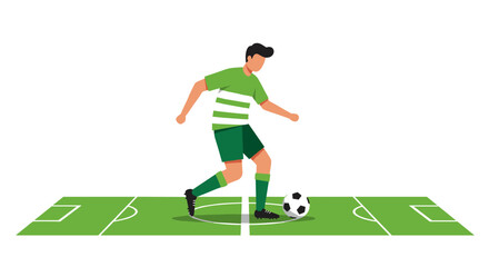 Fototapeta premium Flat design soccer player dribbling on field